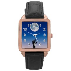 Moon Sky Blue Hand Arm Night Rose Gold Leather Watch  by HermanTelo