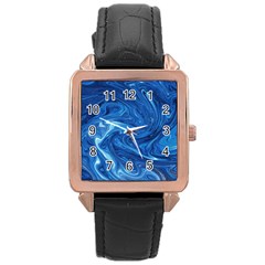 Blue Pattern Texture Art Rose Gold Leather Watch  by HermanTelo