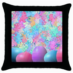 Eggs Happy Easter Rainbow Throw Pillow Case (black) by HermanTelo
