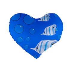 Fish School Bubbles Underwater Sea Standard 16  Premium Flano Heart Shape Cushions by HermanTelo