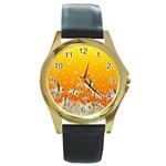 Fish Snow Coral Fairy Tale Round Gold Metal Watch Front