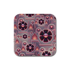 Floral Flower Stylised Rubber Square Coaster (4 Pack)  by HermanTelo