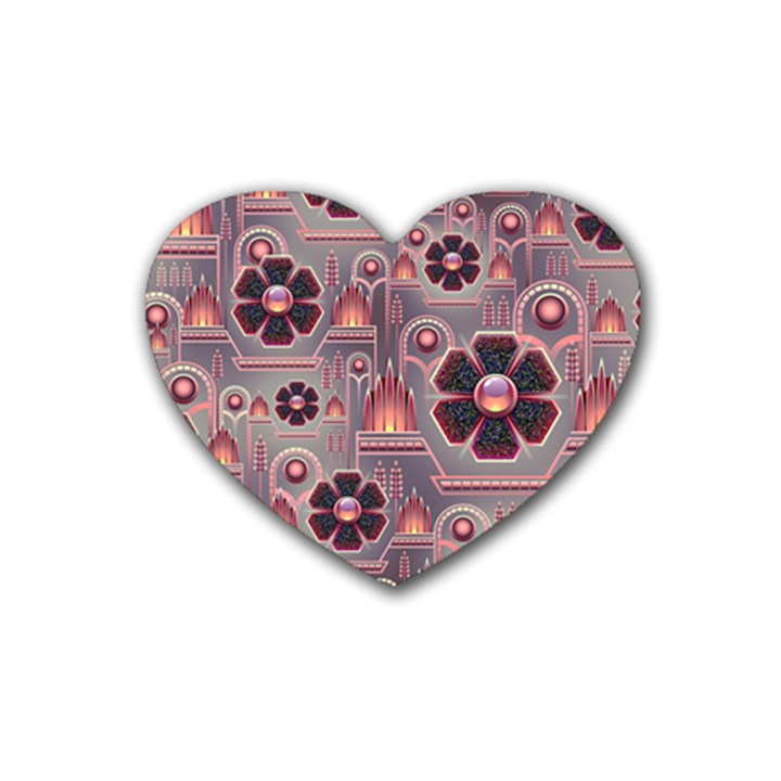 Floral Flower Stylised Rubber Coaster (Heart) 