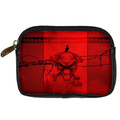 Awesome Creepy Skull With Crowm In Red Colors Digital Camera Leather Case by FantasyWorld7