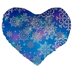 Snowflake Background Blue Purple Large 19  Premium Heart Shape Cushions