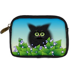 Kitten Black Furry Illustration Digital Camera Leather Case by Sapixe