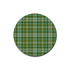 Vintage Green Plaid Rubber Coaster (round)  by HermanTelo