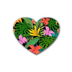 Tropical Greens Leaves Rubber Coaster (heart) 