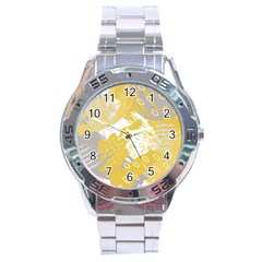 Ochre Yellow And Grey Abstract Stainless Steel Analogue Watch by charliecreates