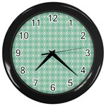 Argyle Light Green Pattern Wall Clock (Black)