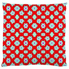 Modern Turquoise Flowers  On Red Large Cushion Case (two Sides) by BrightVibesDesign