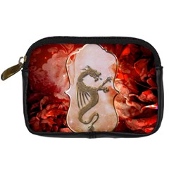 Wonderful Chinese Dragon With Flowers On The Background Digital Camera Leather Case by FantasyWorld7