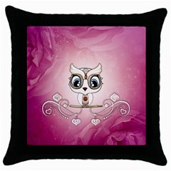 Cute Little Owl With Hearts Throw Pillow Case (black)