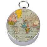 World Map Vintage Silver Compasses