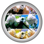 Snowball Branch Collage (I) Wall Clock (Silver)