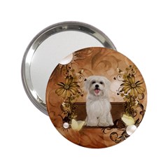 Cute Maltese Puppy With Flowers 2 25  Handbag Mirrors by FantasyWorld7