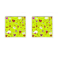 Valentin s Day Love Hearts Pattern Red Pink Green Cufflinks (square) by EDDArt