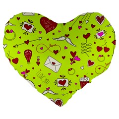 Valentin s Day Love Hearts Pattern Red Pink Green Large 19  Premium Heart Shape Cushions by EDDArt