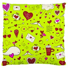 Valentin s Day Love Hearts Pattern Red Pink Green Large Flano Cushion Case (one Side) by EDDArt