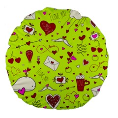 Valentin s Day Love Hearts Pattern Red Pink Green Large 18  Premium Flano Round Cushions by EDDArt