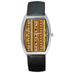Traditional Africa Border Wallpaper Pattern Colored 4 Barrel Style Metal Watch by EDDArt