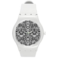 Lace Seamless Pattern With Flowers Round Plastic Sport Watch (m) by Sobalvarro