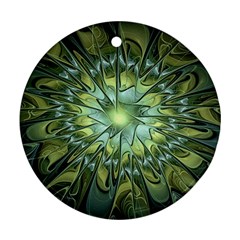 Fractal Green Gold Glowing Ornament (round)