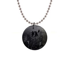 Awesome Crow Skeleton With Skulls 1  Button Necklace by FantasyWorld7