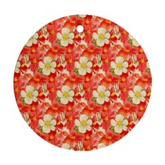 Background Images Floral Pattern Red White Ornament (round)