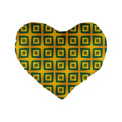 Green Plaid Star Gold Background Standard 16  Premium Flano Heart Shape Cushions