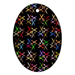 Scissors Pattern Colorful Prismatic Oval Ornament (two Sides) by HermanTelo