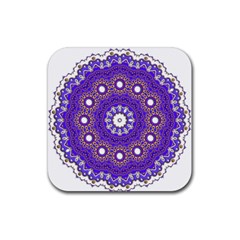 Mandala Abstract Design Pattern Blue Rubber Coaster (square)  by Pakrebo