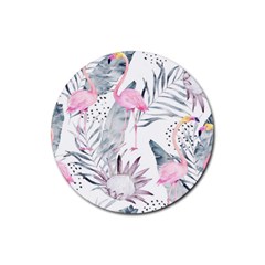 Tropical Flamingos Rubber Coaster (round)  by Sobalvarro