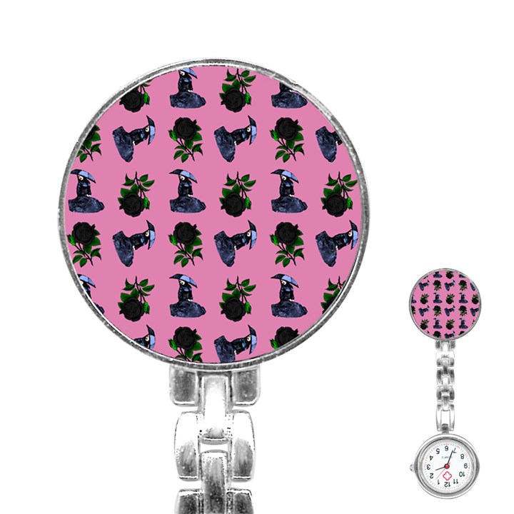 Gothic Girl Rose Light Pink Pattern Stainless Steel Nurses Watch
