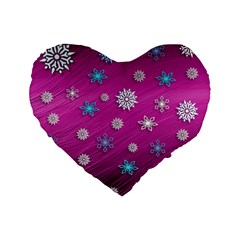 Snowflakes Winter Christmas Purple Standard 16  Premium Flano Heart Shape Cushions