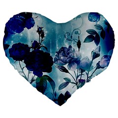 Wonderful Blue Flowers Large 19  Premium Heart Shape Cushions by FantasyWorld7
