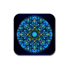 Mandala Blue Abstract Circle Rubber Square Coaster (4 Pack)  by Simbadda