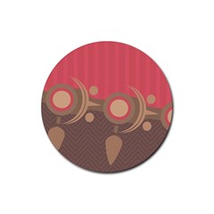 Background Tribal Ethnic Red Brown Rubber Round Coaster (4 Pack)  by Simbadda