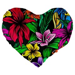 Hibiscus Flower Plant Tropical Large 19  Premium Flano Heart Shape Cushions by Simbadda