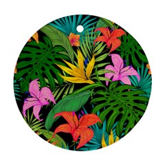 Tropical Greens Leaves Design Round Ornament (two Sides) by Simbadda