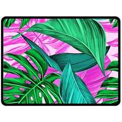 Tropical Greens Monstera Summer Double Sided Fleece Blanket (large)  by Simbadda