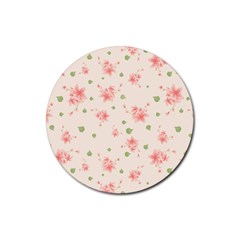 Pink Flowers Pattern Spring Nature Rubber Round Coaster (4 Pack)  by TeesDeck