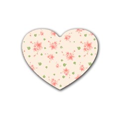Pink Flowers Pattern Spring Nature Rubber Coaster (heart)  by TeesDeck