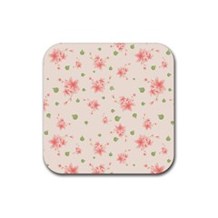 Pink Flowers Pattern Spring Nature Rubber Coaster (square)  by TeesDeck