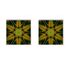 Abstract Flower Artwork Art Green Yellow Cufflinks (square) by Sudhe
