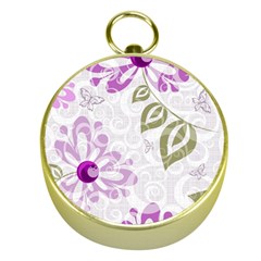 Beautiful Purple Flower Butterflies Pattern Gold Compasses by fashionpod