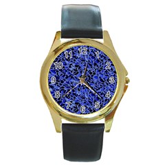Texture Structure Electric Blue Round Gold Metal Watch by Alisyart