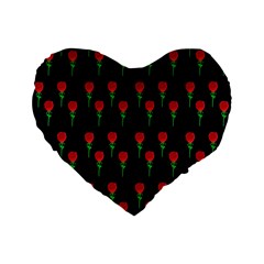 Red Water Color Rose On Black Standard 16  Premium Flano Heart Shape Cushions by snowwhitegirl