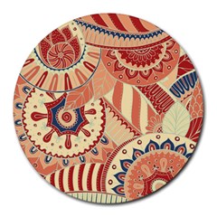 Pop Art Paisley Flowers Ornaments Multicolored 4 Background Solid Dark Red Round Mousepads by EDDArt