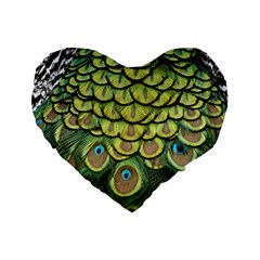 Peacock Feathers Peacock Bird Standard 16  Premium Flano Heart Shape Cushions by Pakrebo